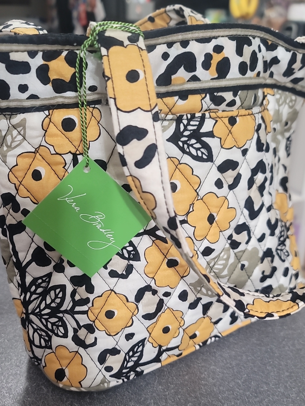 Vera Bradley Yellow Floral Quilted Tote with Black & White Accents
